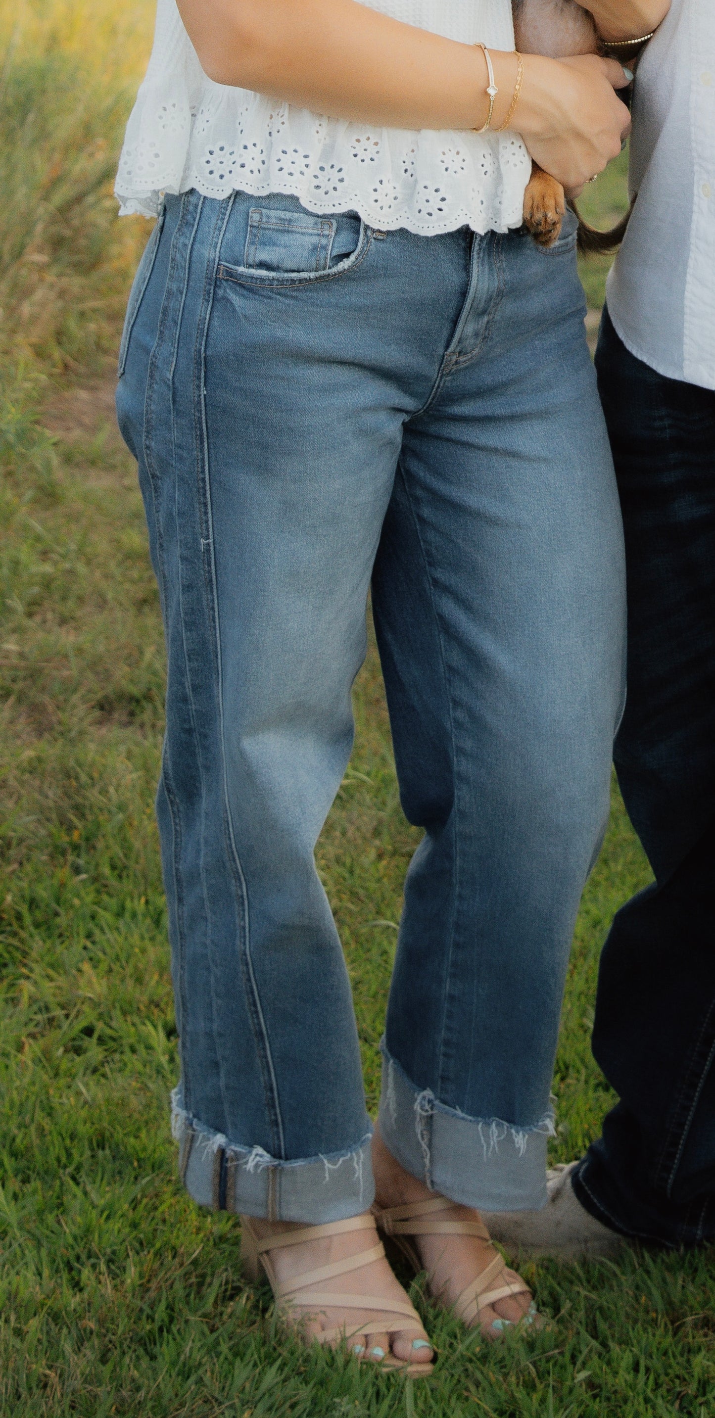 High Rise Cuffed Barrel Leg Jeans