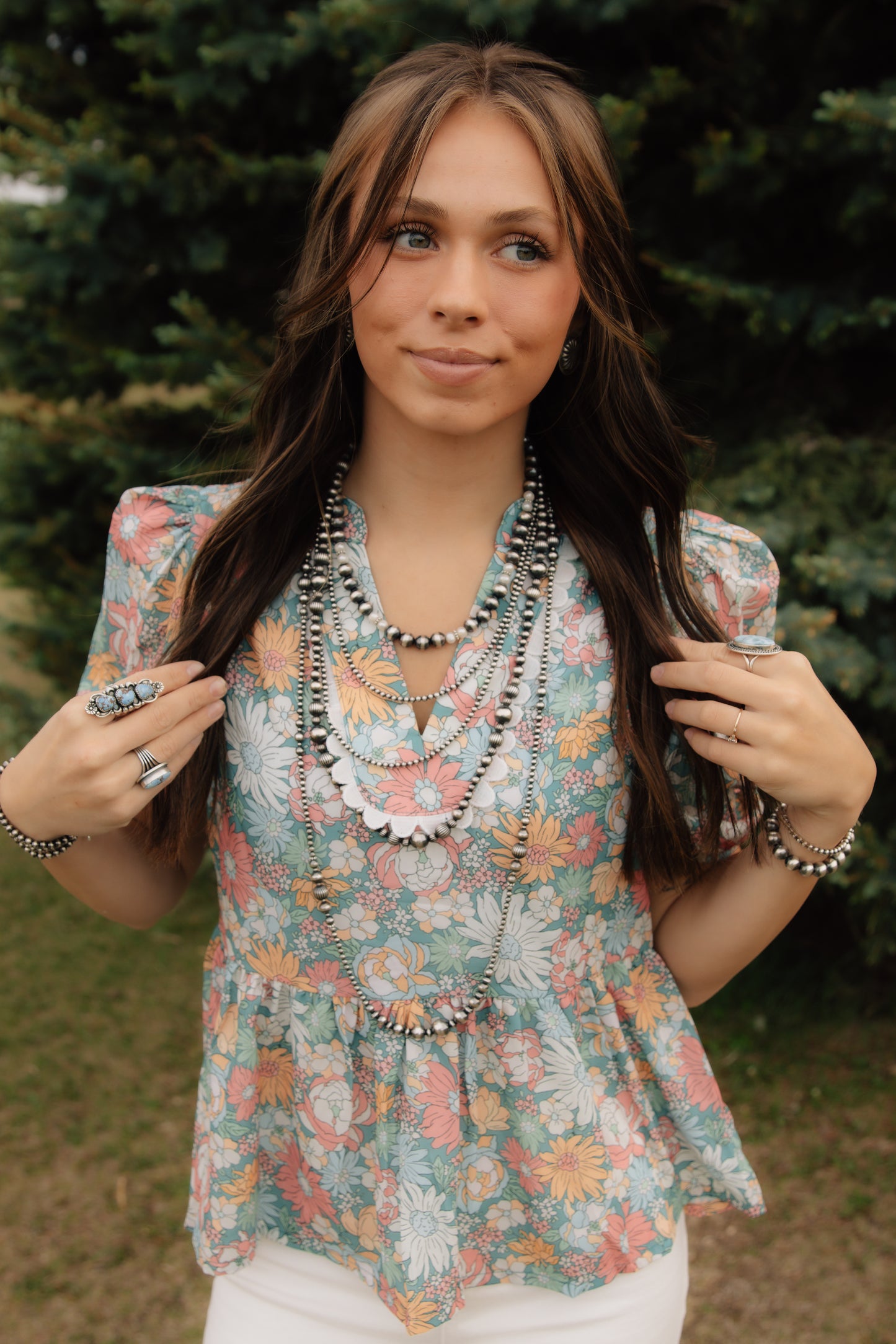 Green Floral Top