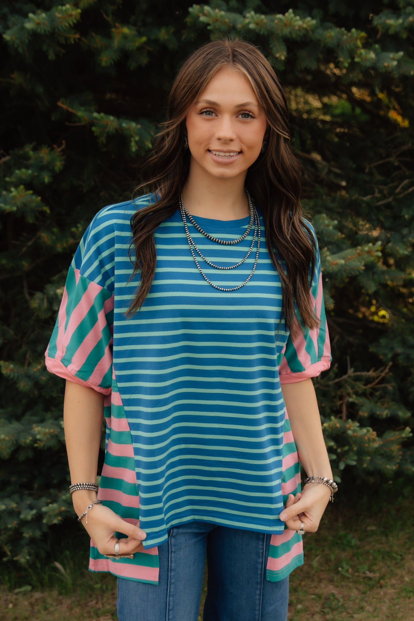 Blue Stripe Colorblock Top