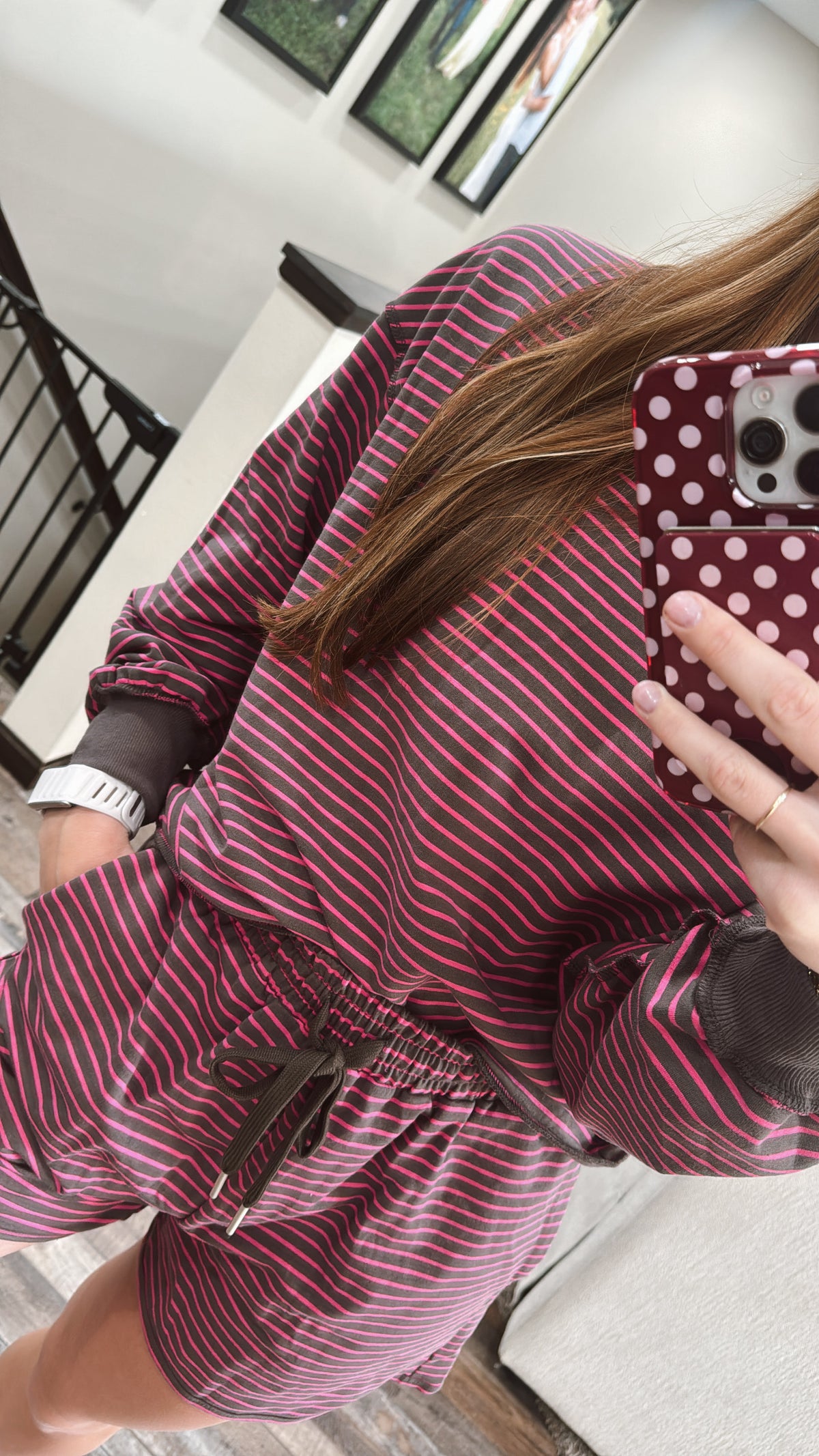 Brown & Pink Striped Mock Neck Set