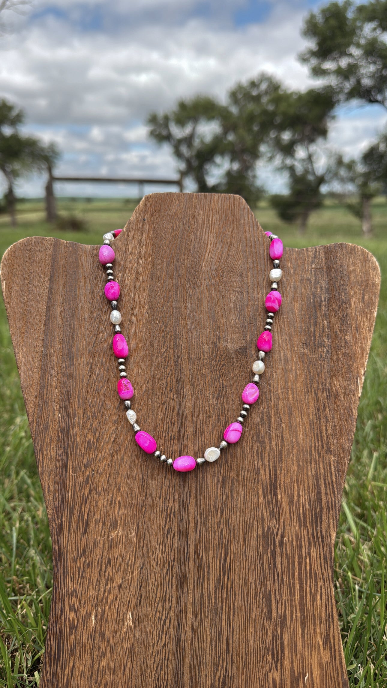 17" Hot Pink & Freshwater Pearls