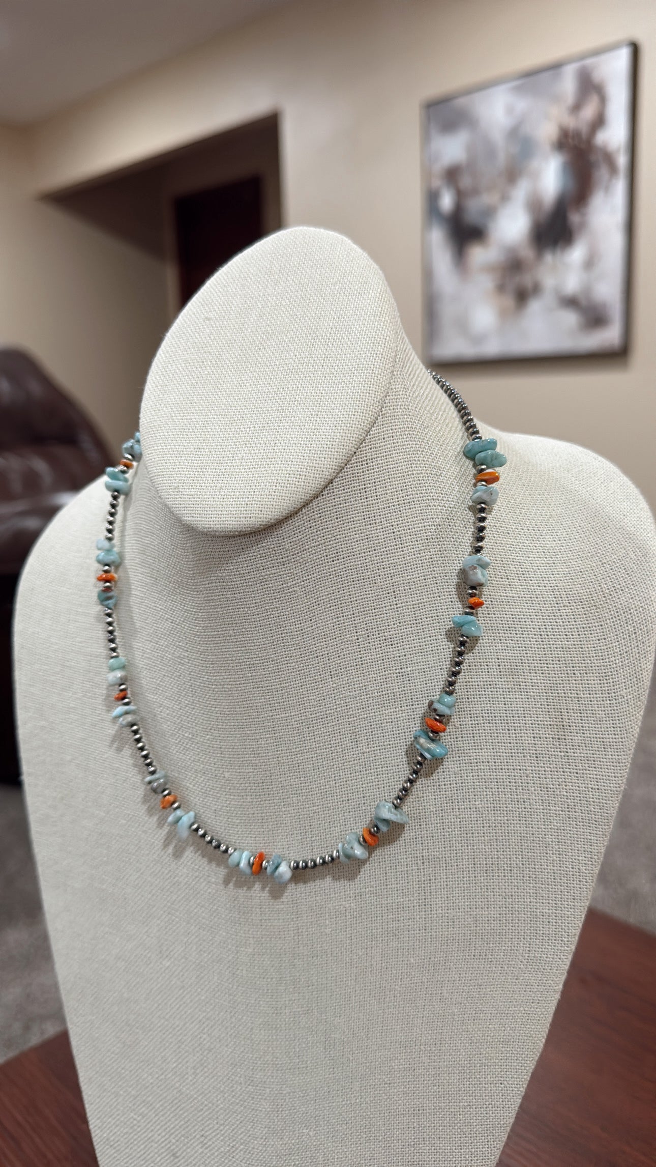 17" Blue Larimar & Orange Spiny