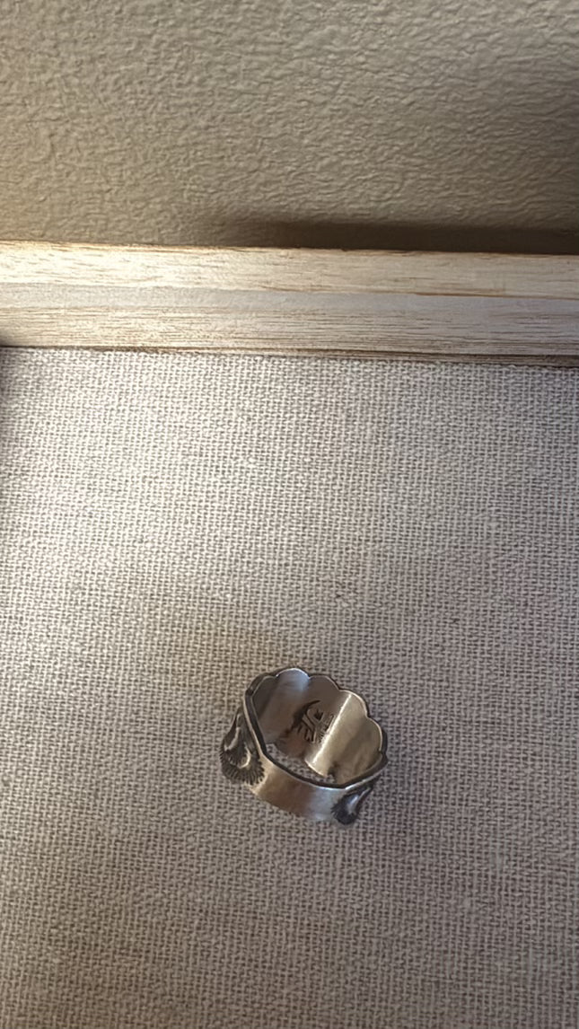 The Cassidy Sterling Flower Cigar Band Ring 8.5