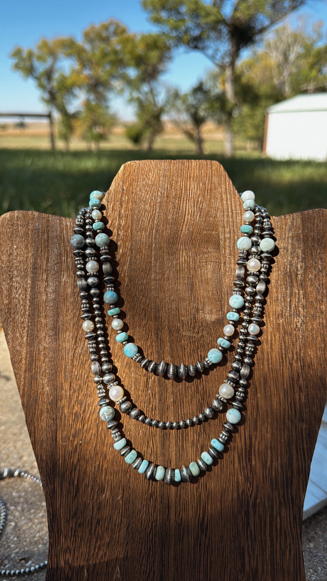 14" Blue Larimar & Freshwater Pearls