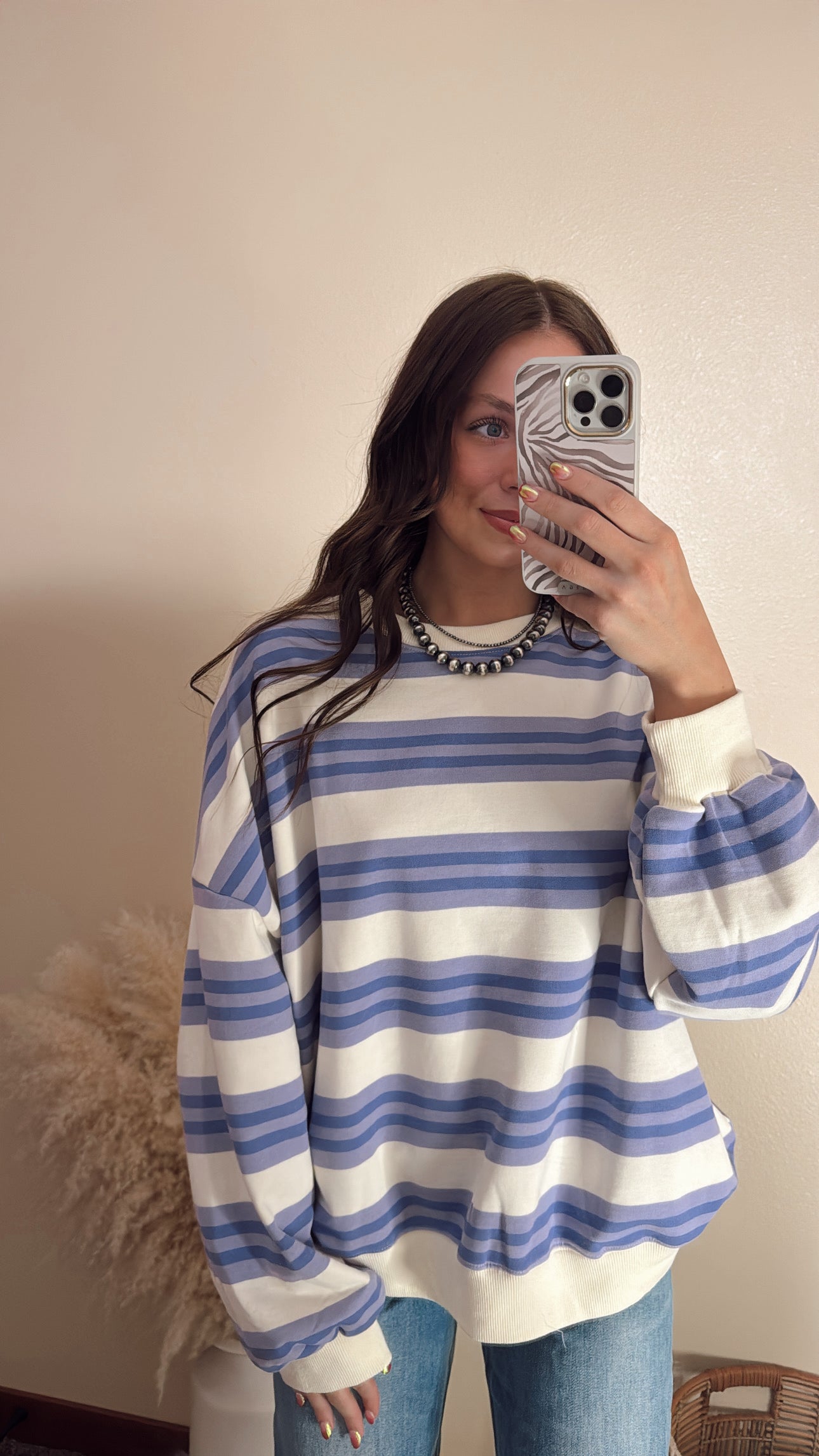 Striped Terry Oversized Sweatshirt Top
