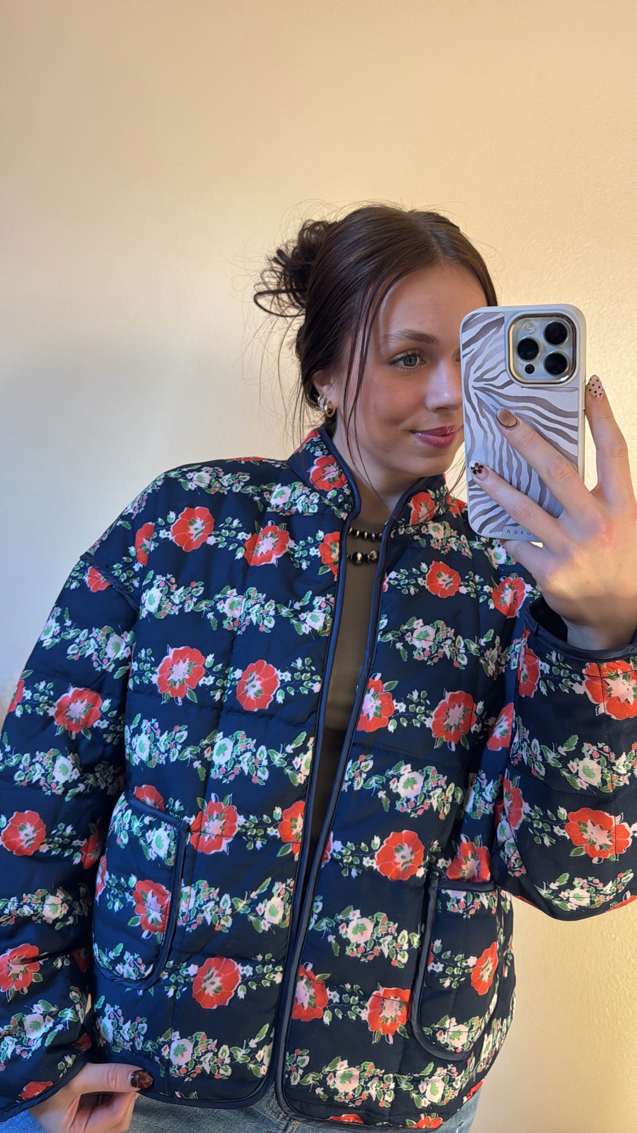 Navy Floral Quilted Jacket