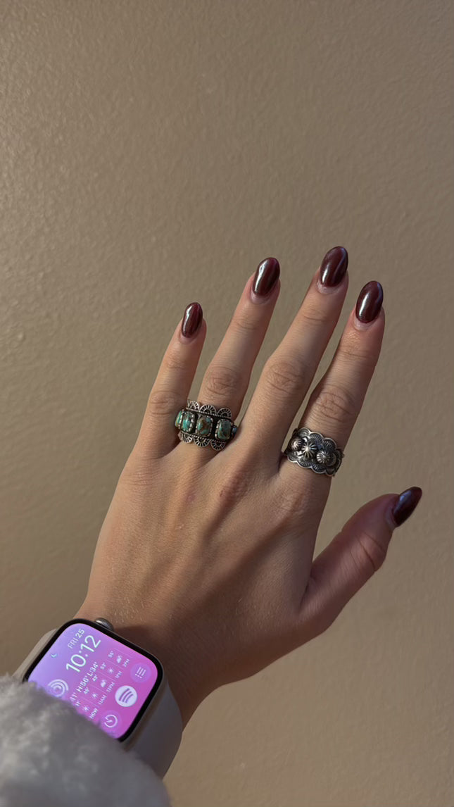 The Cassidy Sterling Flower Cigar Band Ring 8.5