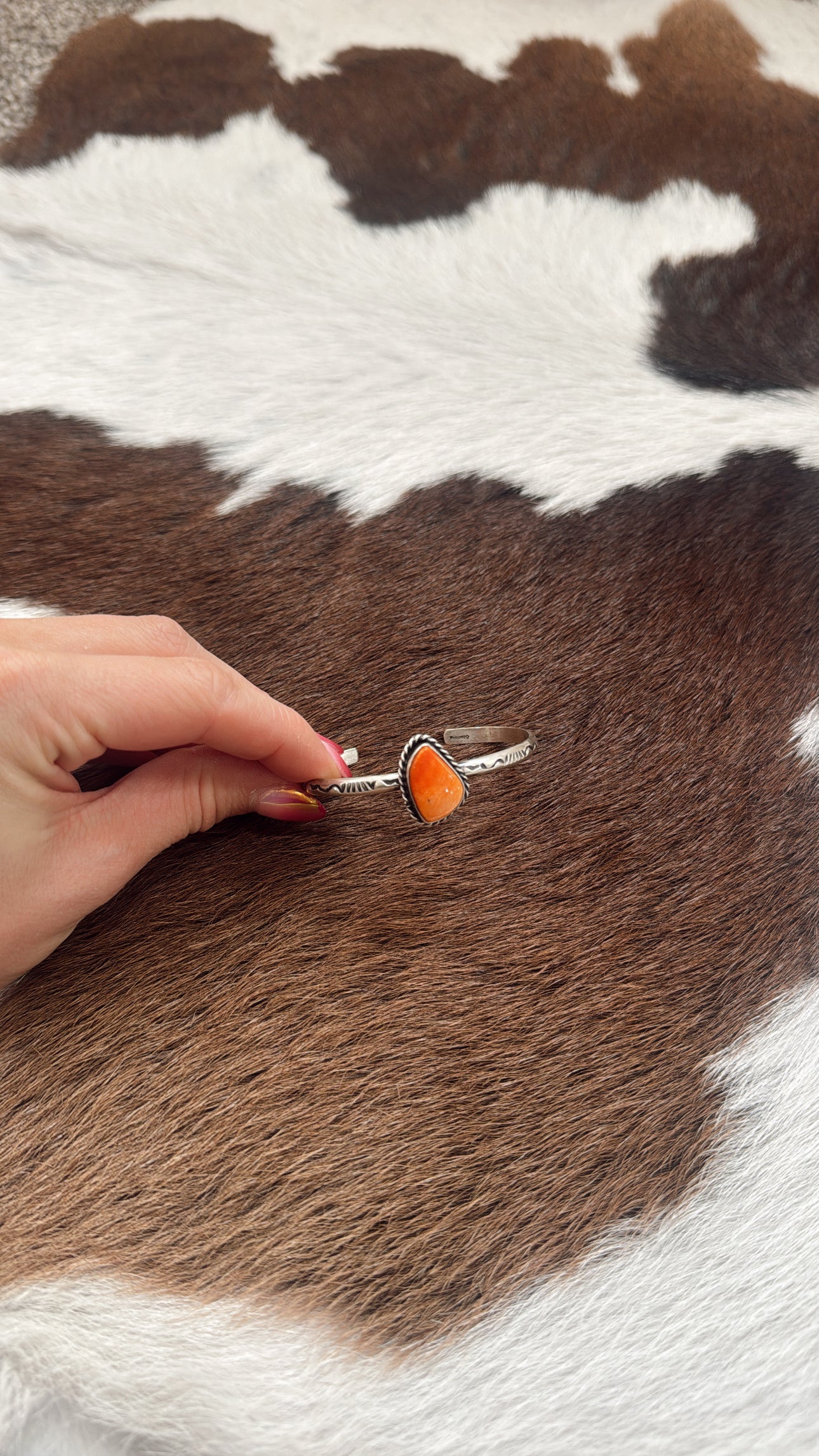 Sterling Silver & Orange Spiny Cuff
