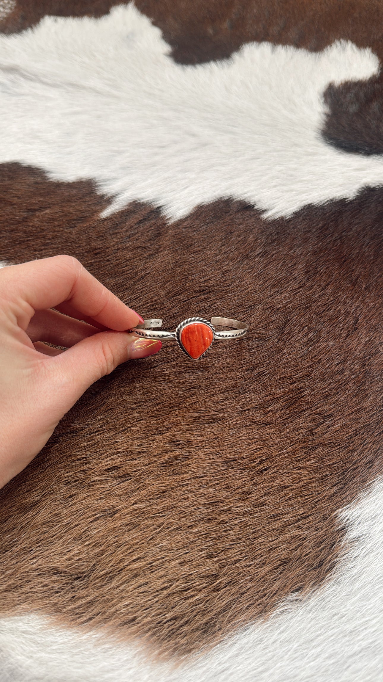 Sterling Silver & Red Spiny Cuff