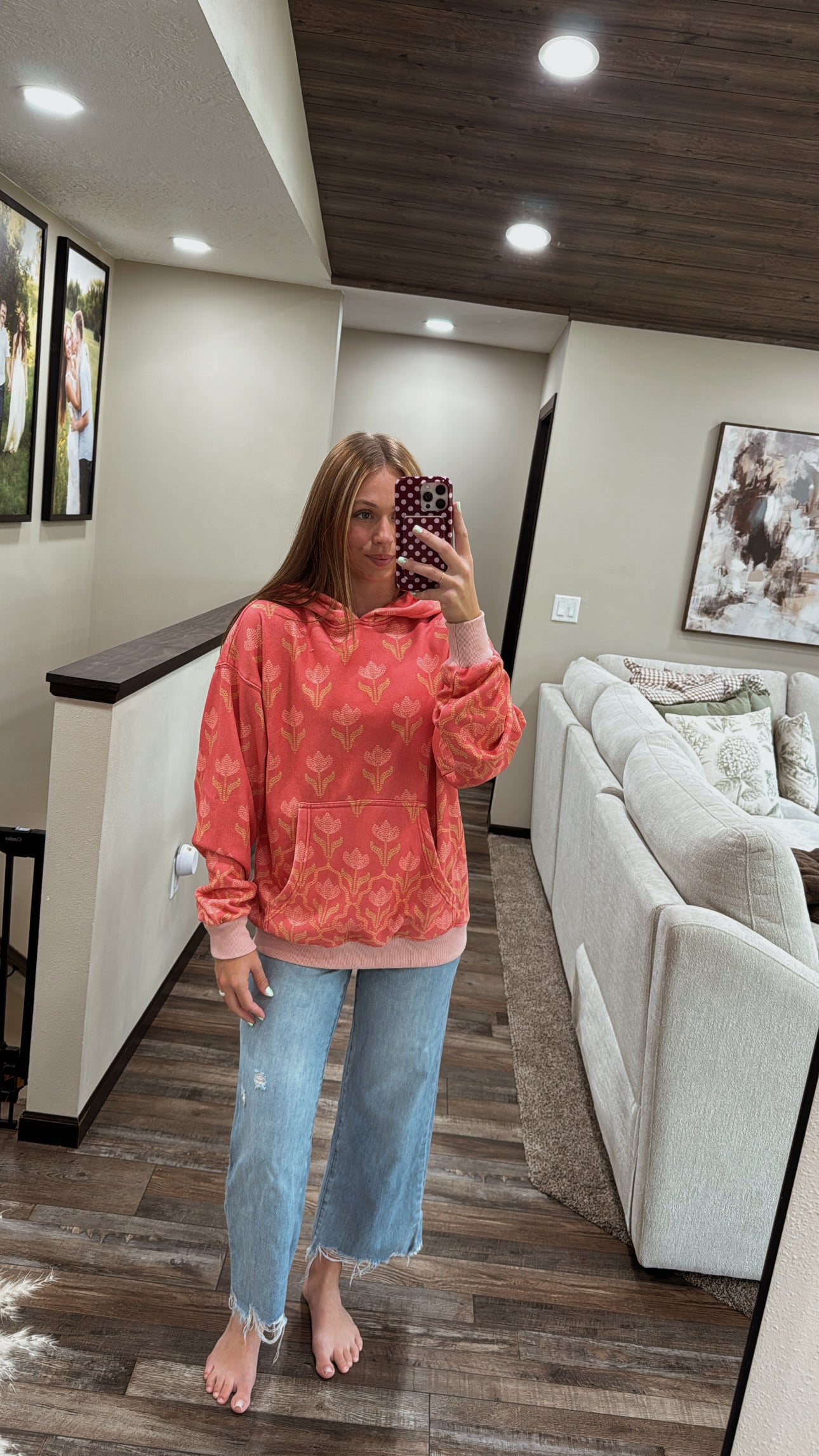 Coral Flower Fleece Hoodie