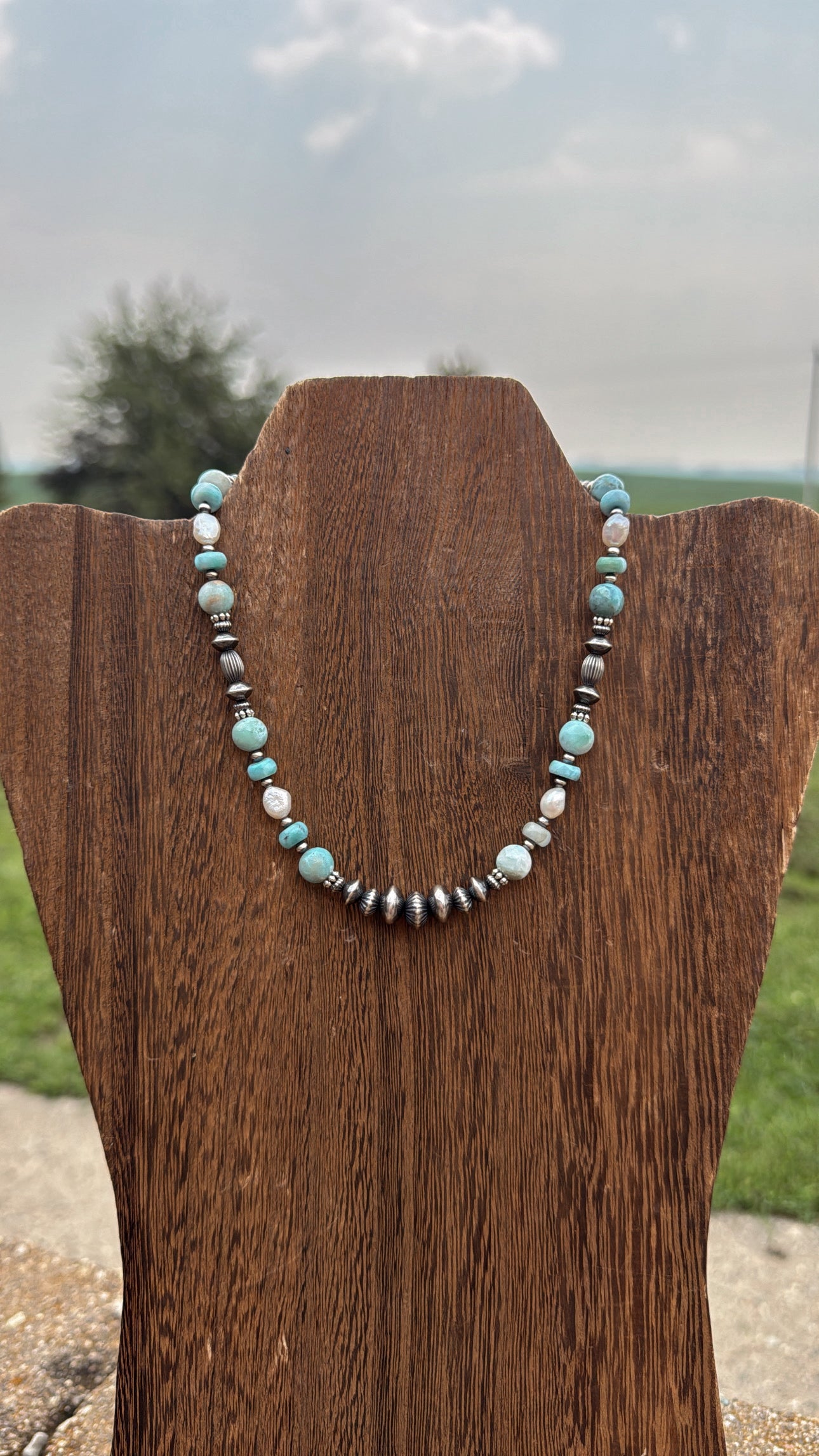 14" Blue Larimar & Freshwater Pearls