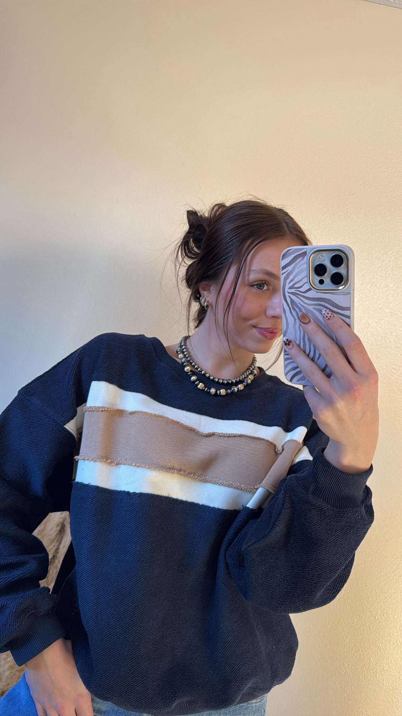 Navy Textured Sweatshirt