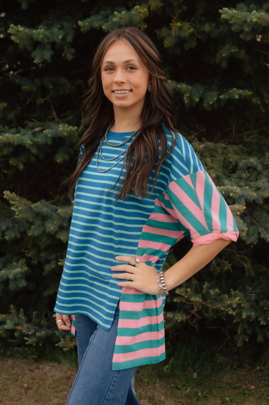 Blue Stripe Colorblock Top