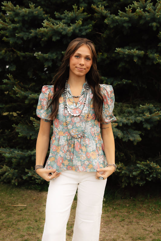Green Floral Top