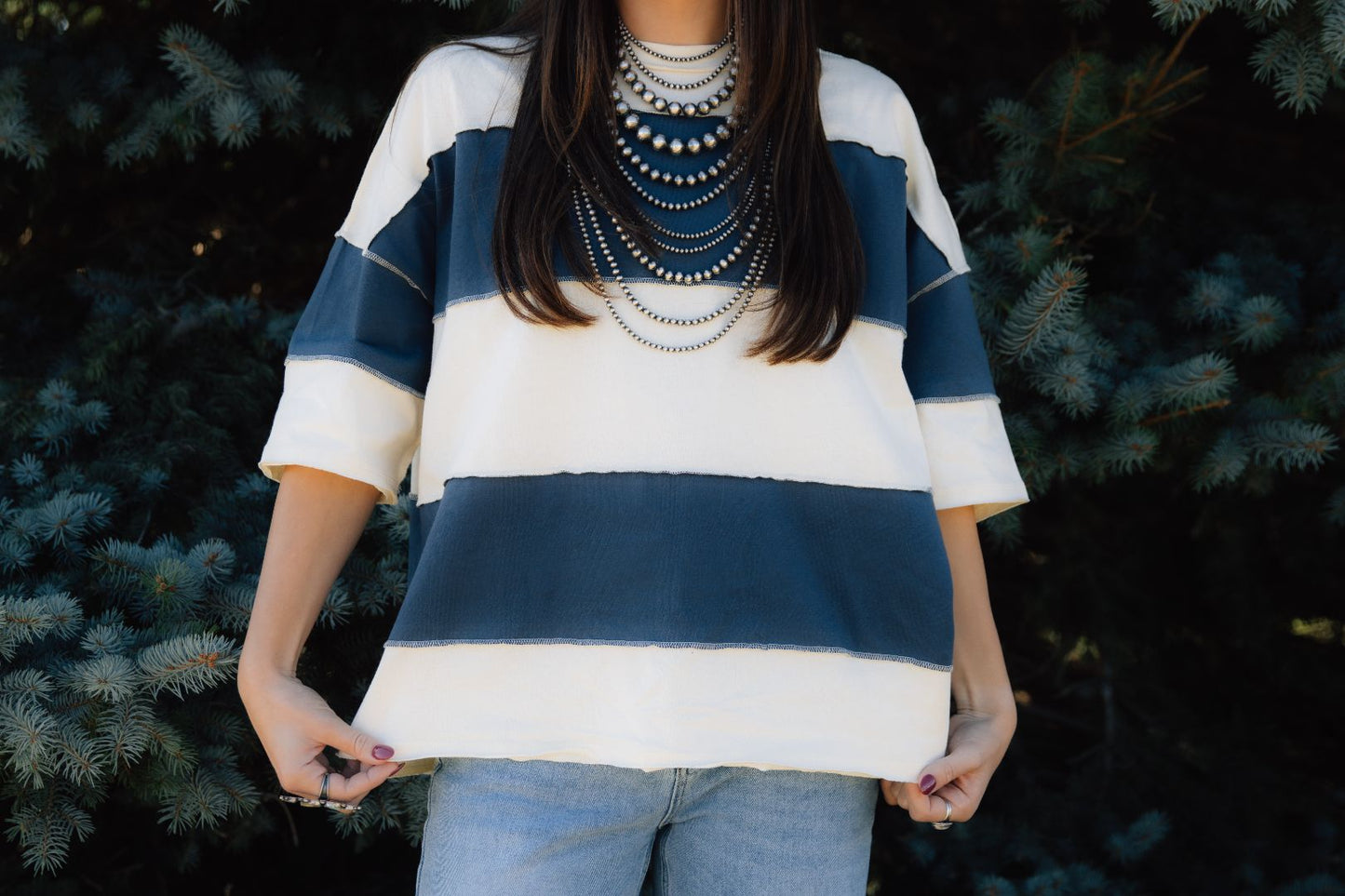 Navy Polly Color Block Top