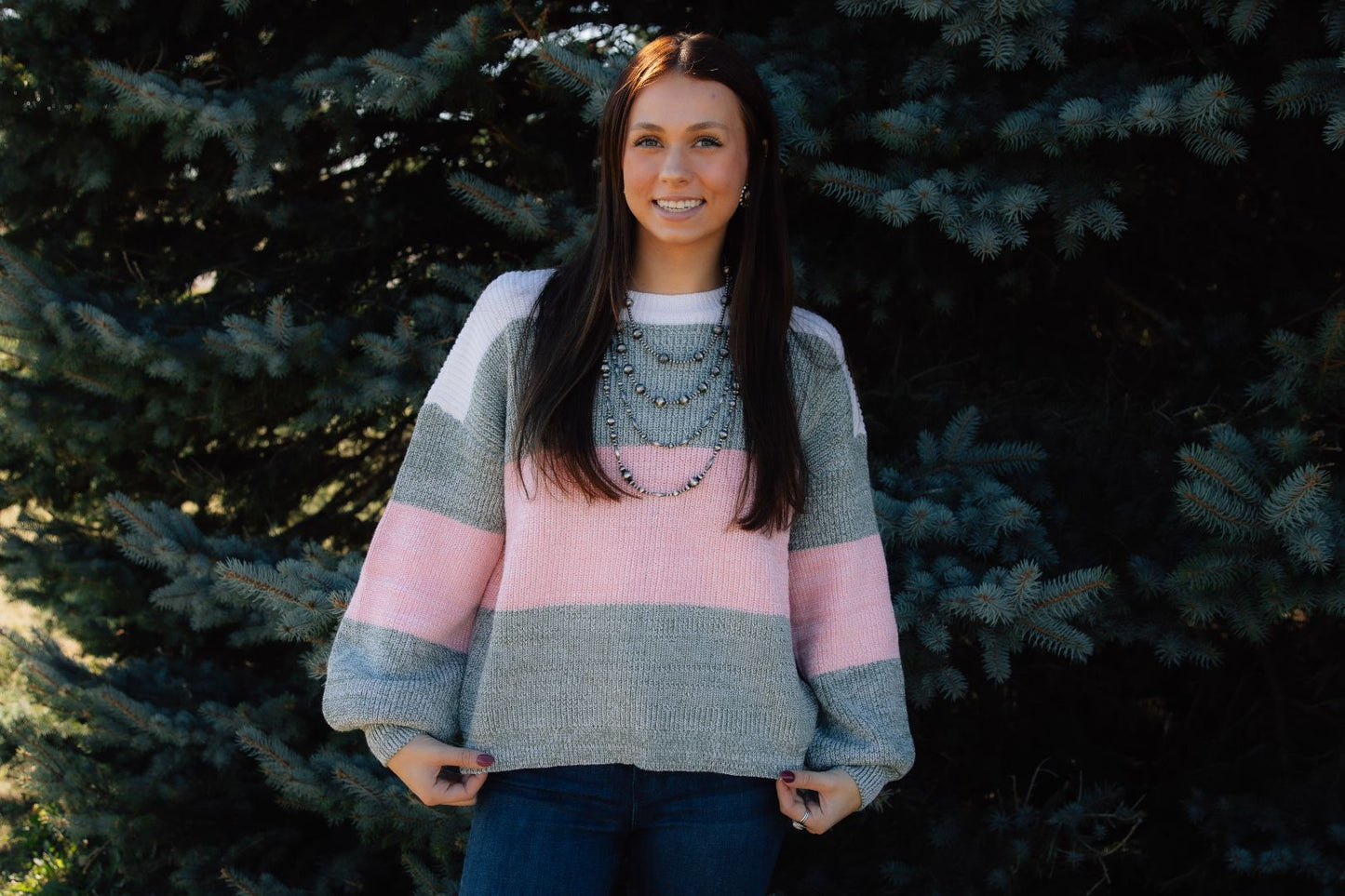 Green Color Block Pullover Sweater