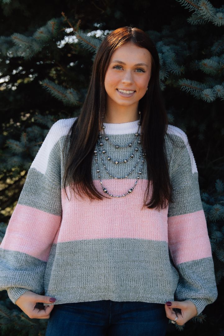 Green Color Block Pullover Sweater