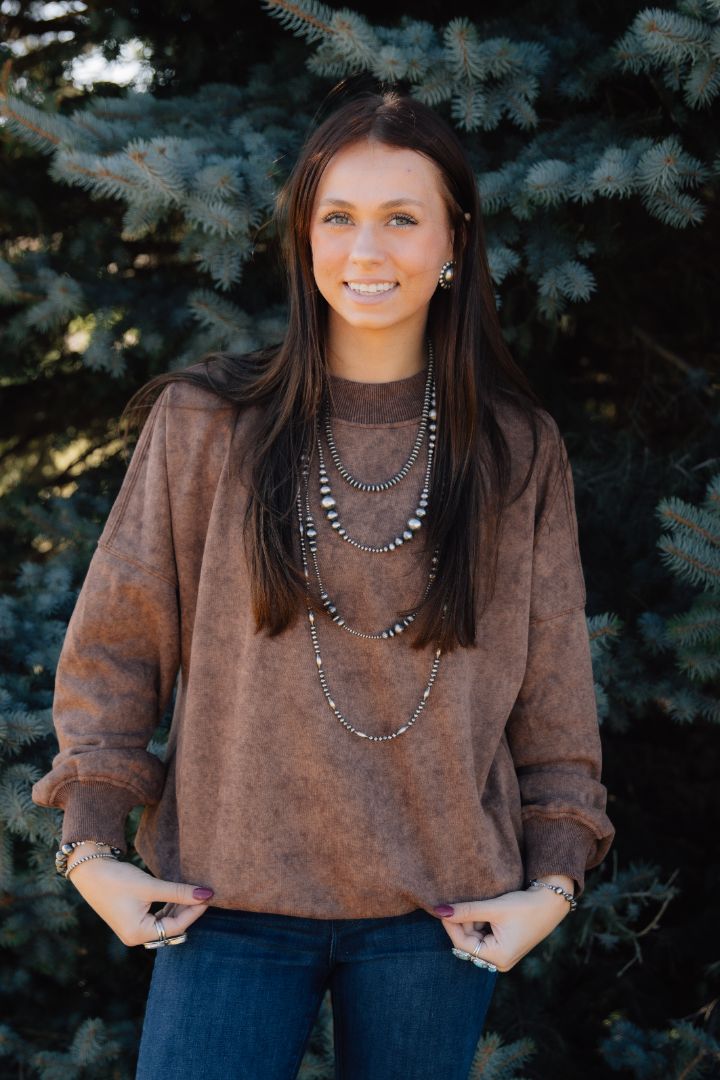 Brown Crew Neck Pullover Sweatshirt