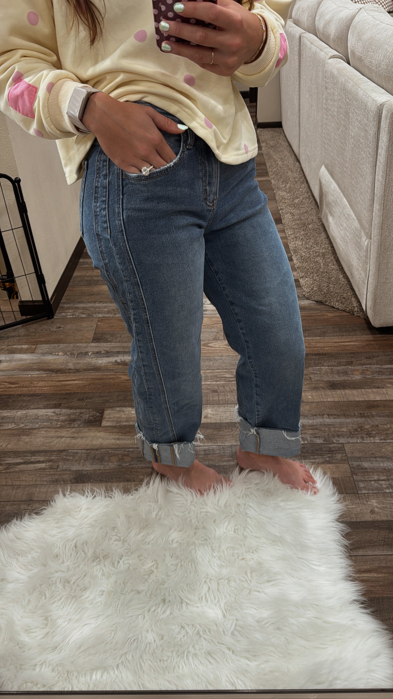 High Rise Cuffed Barrel Leg Jeans
