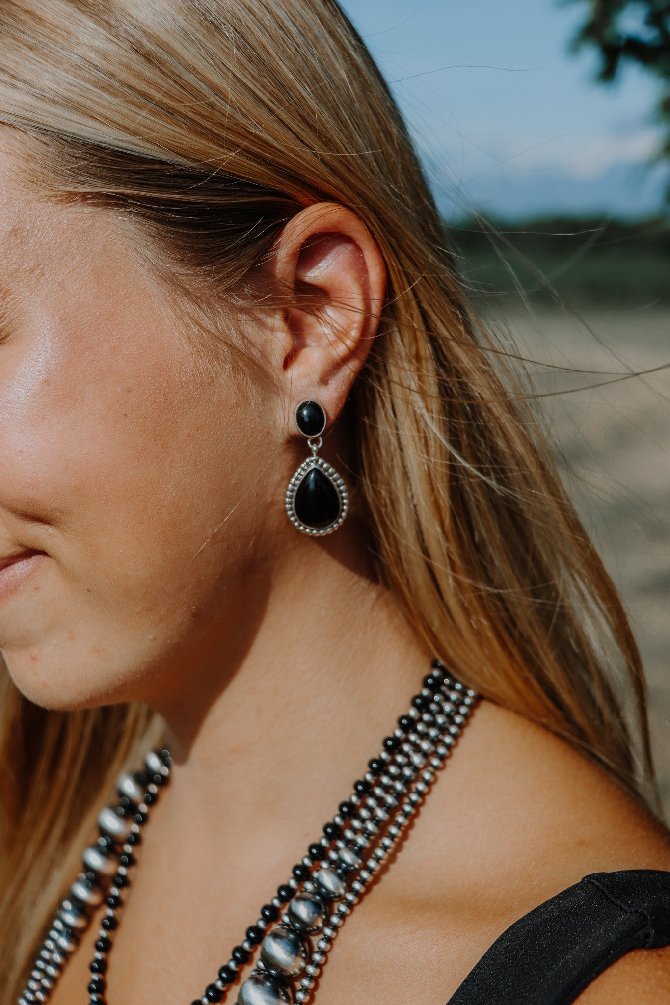 Black Onyx Teardrop Dangle Earrings