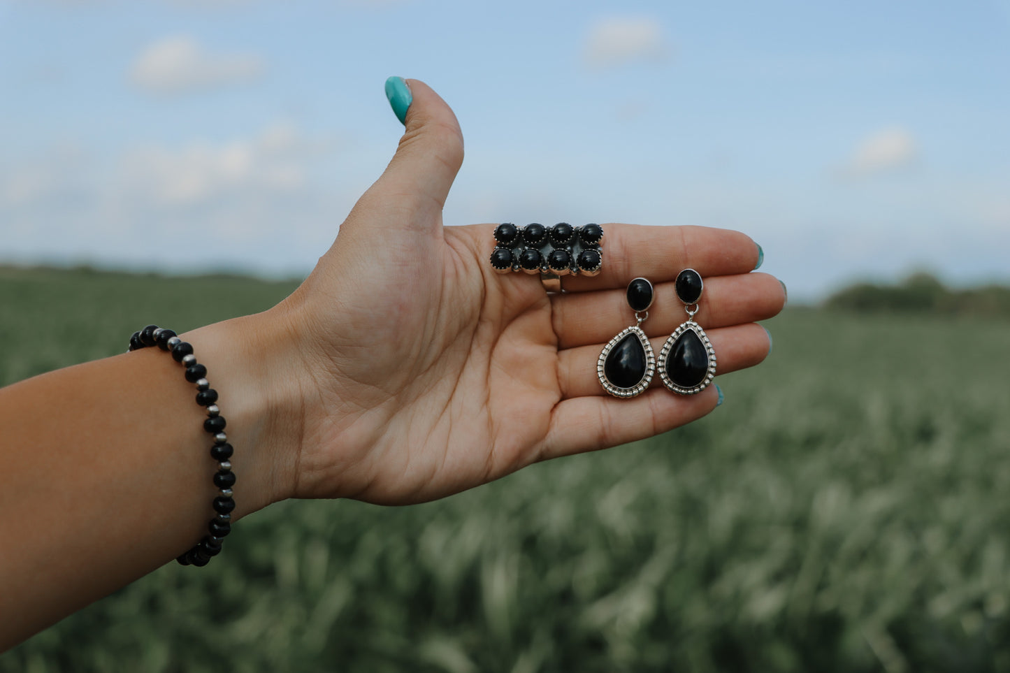 Black Onyx Teardrop Dangle Earrings