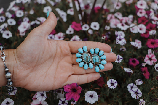 Turquoise Cluster Half Moon Post Earrings