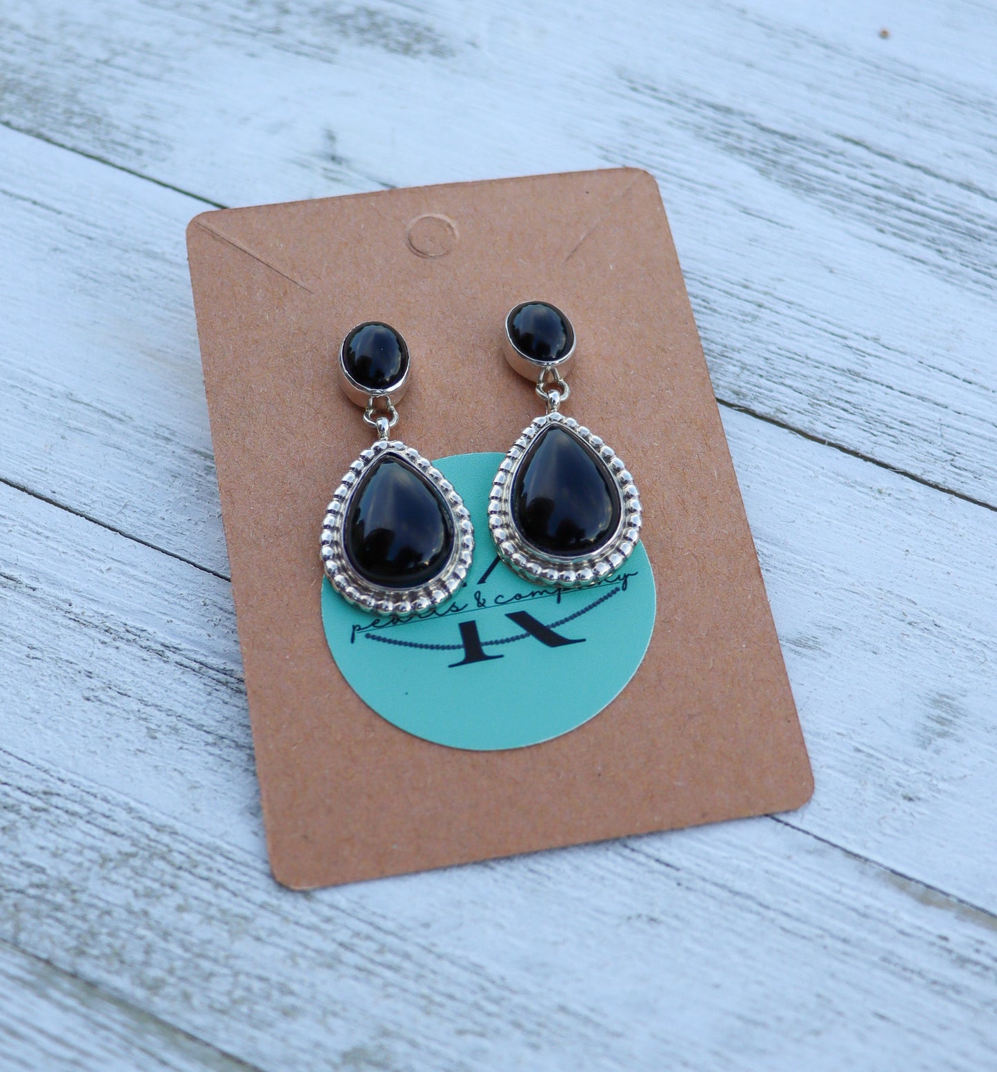 Black Onyx Teardrop Dangle Earrings