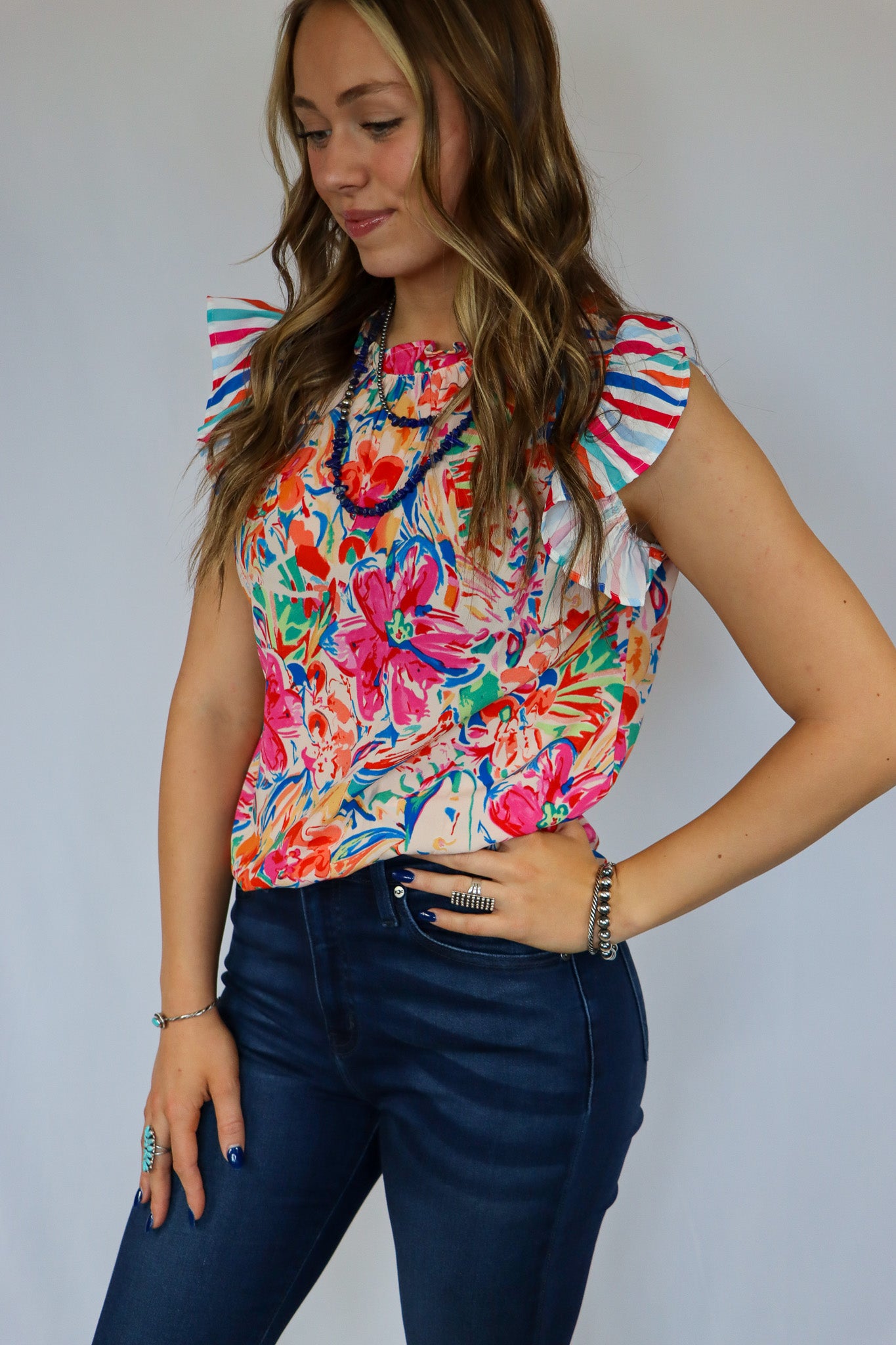 Floral Butterfly Sleeve Blouse