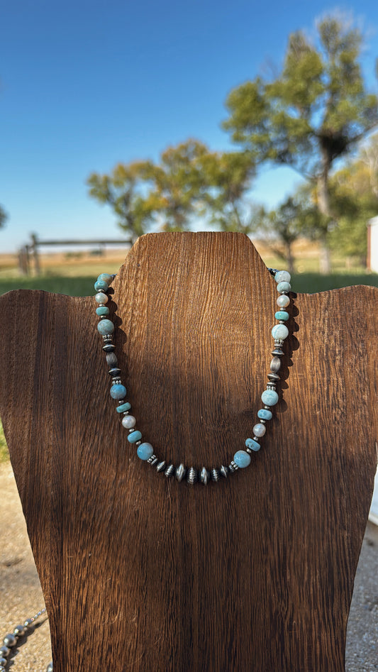 14" Blue Larimar & Freshwater Pearls