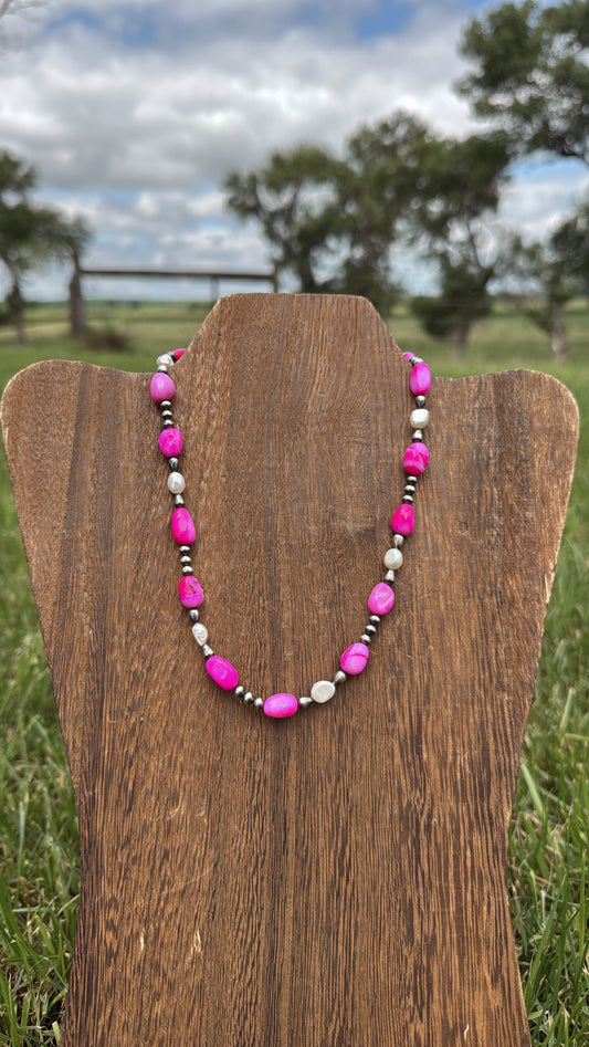 17" Hot Pink & Freshwater Pearls