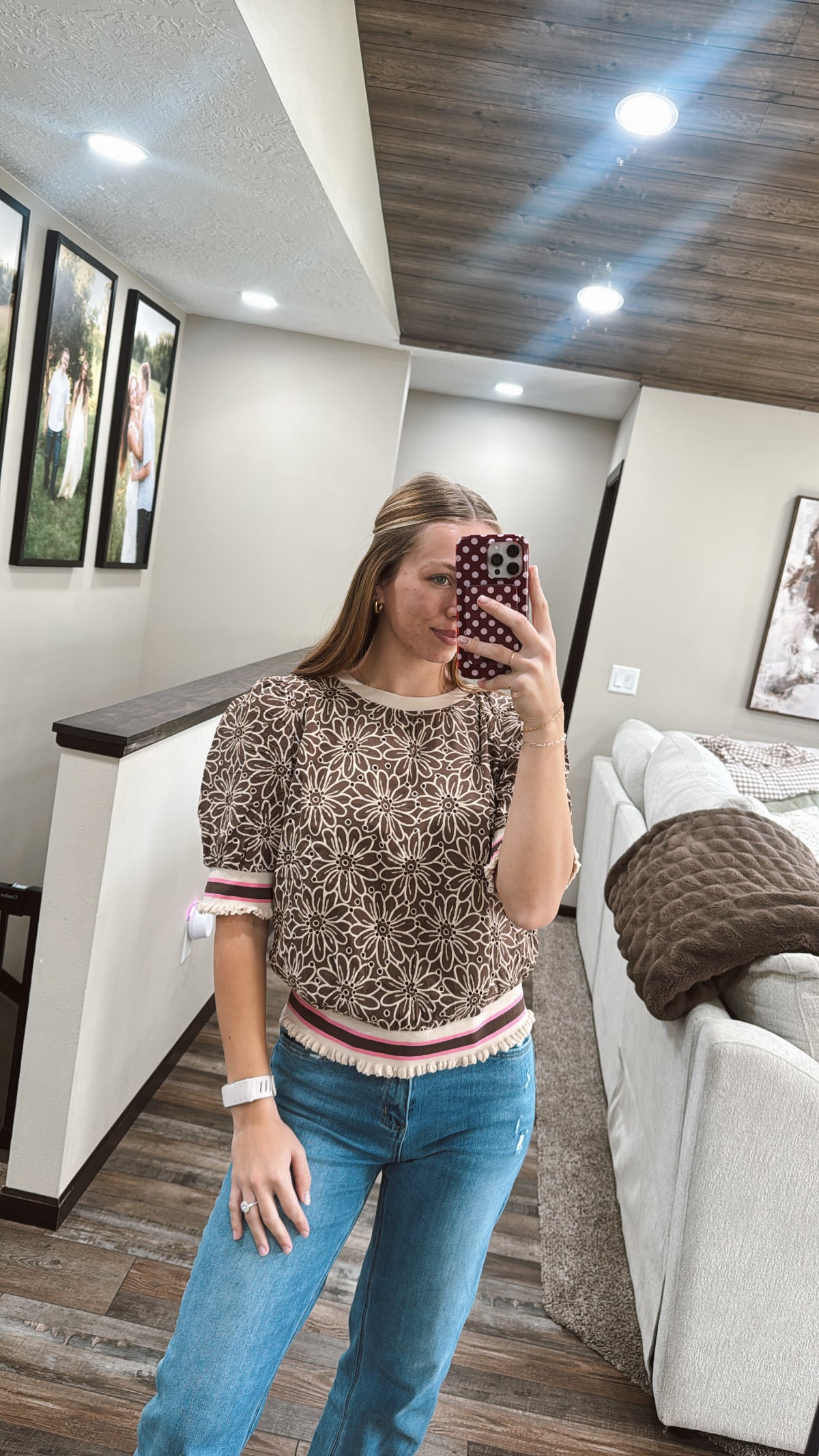 Stripe Floral Eyelet Top