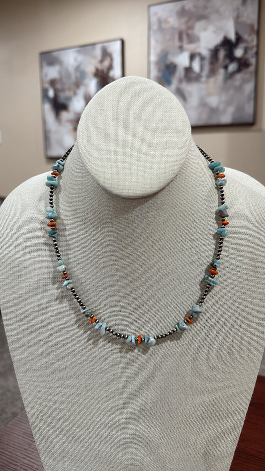 17" Blue Larimar & Orange Spiny