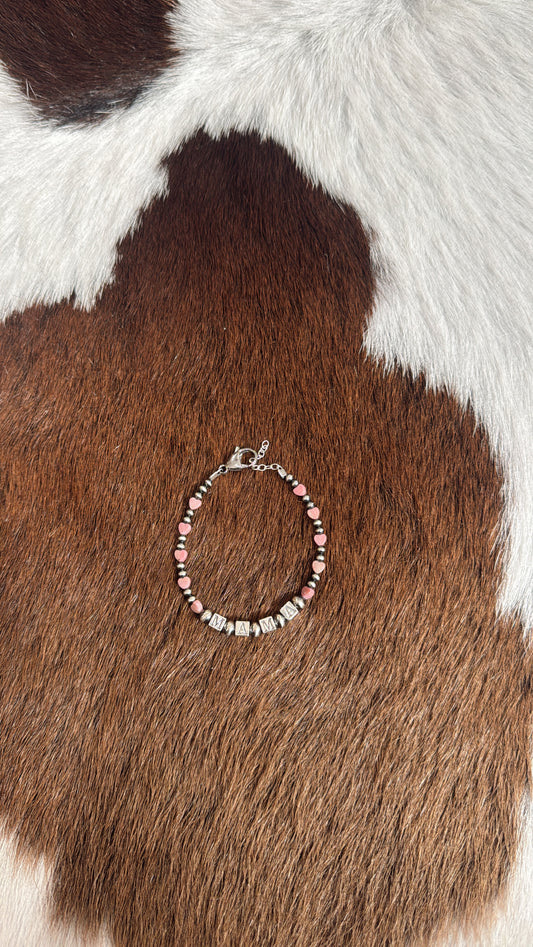 Mama Bracelet w/ Pink Rhodonite Hearts