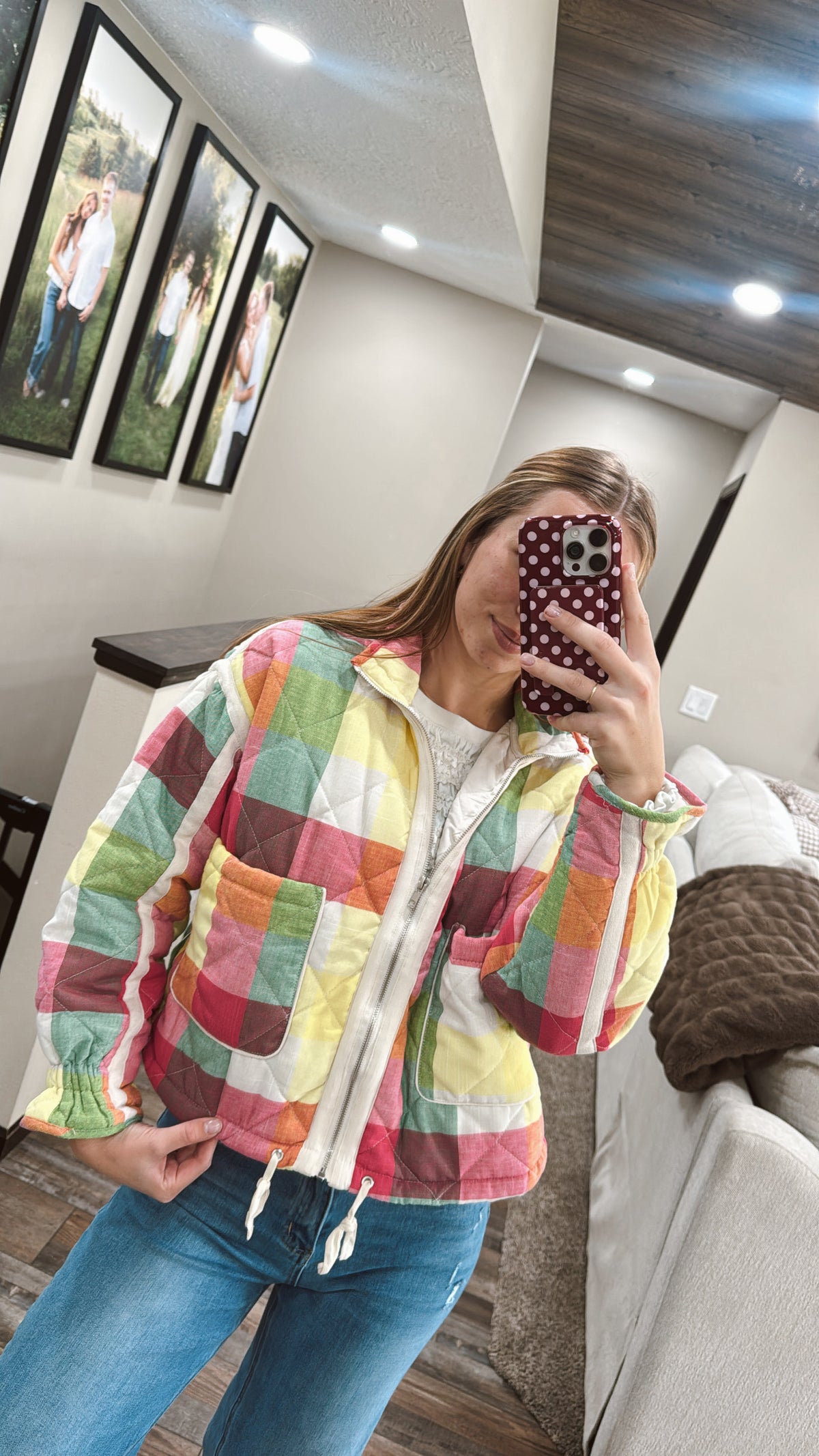 Multi-Color Plaid Padded Jacket