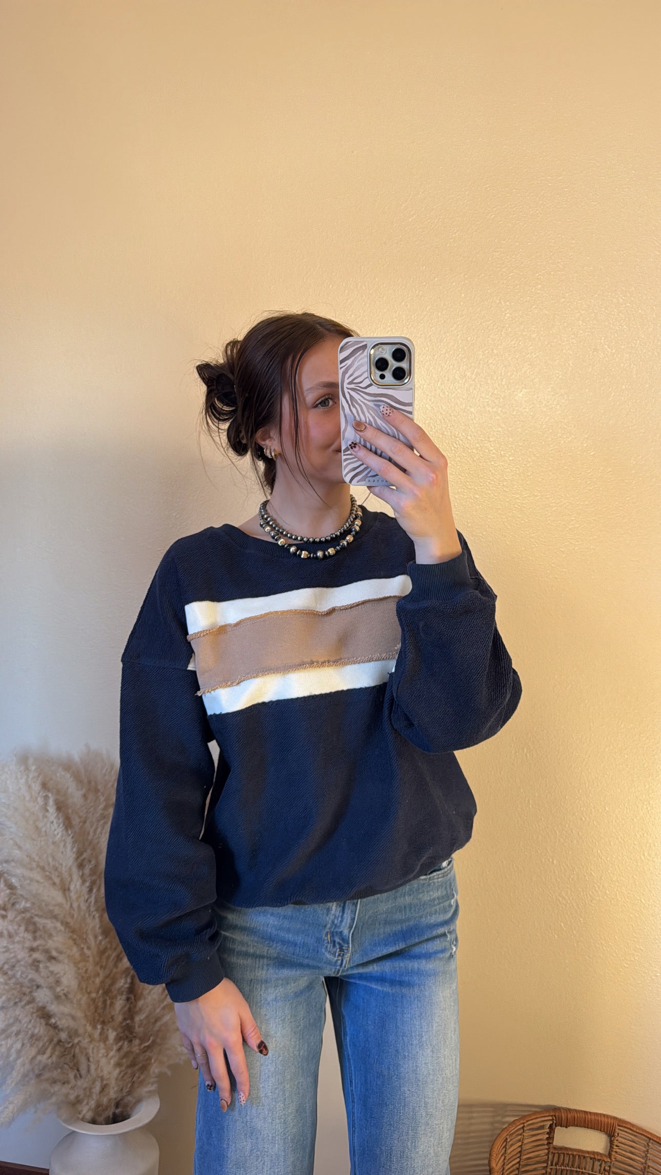 Navy Textured Sweatshirt