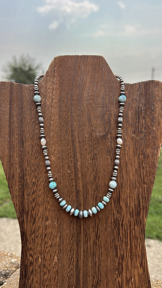 18" Blue Larimar & Freshwater Pearls