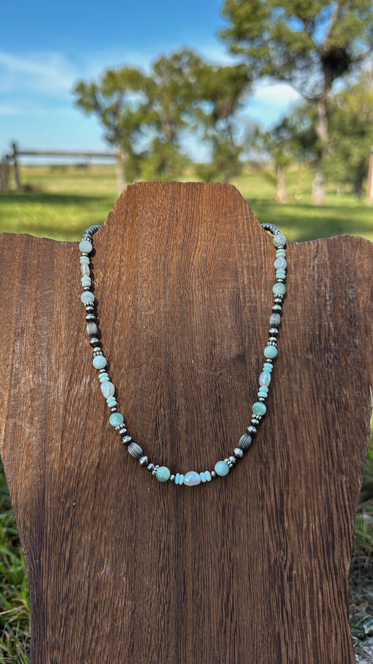 16" Green Moonstone & Freshwater Pearls