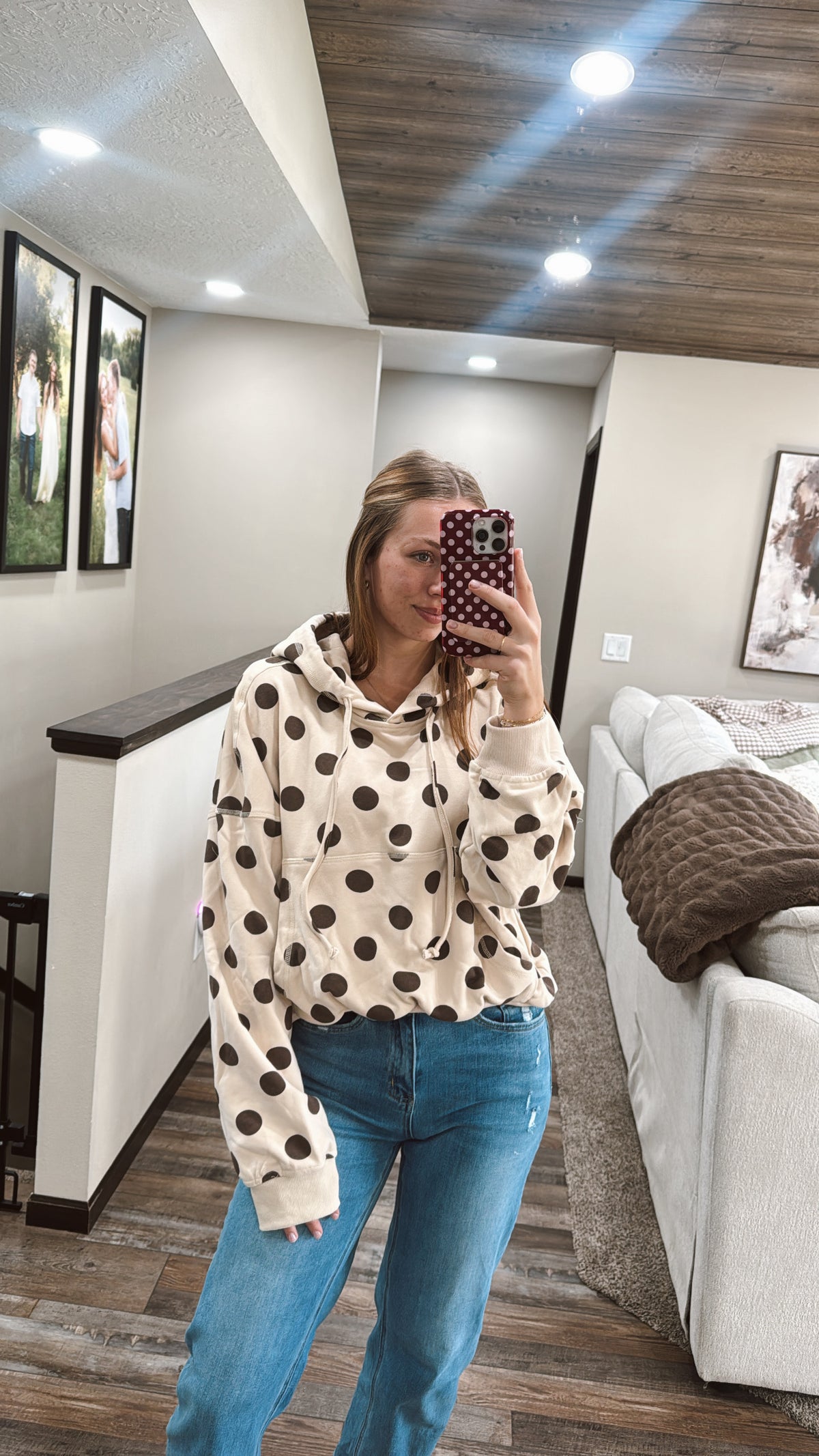 Loose Fit Polka Dot Fleece Hoodie