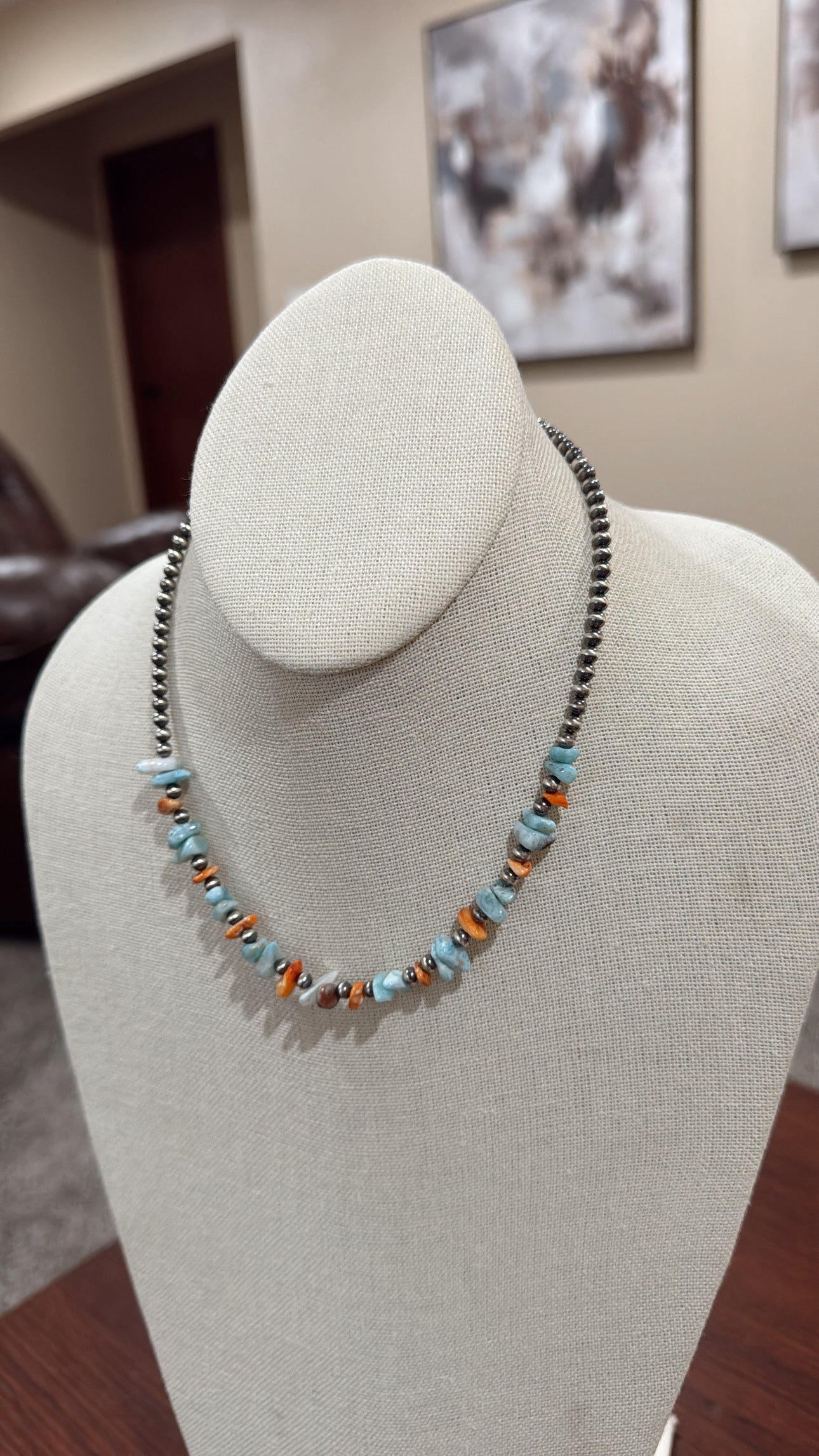 15" Blue Larimar & Orange Spiny