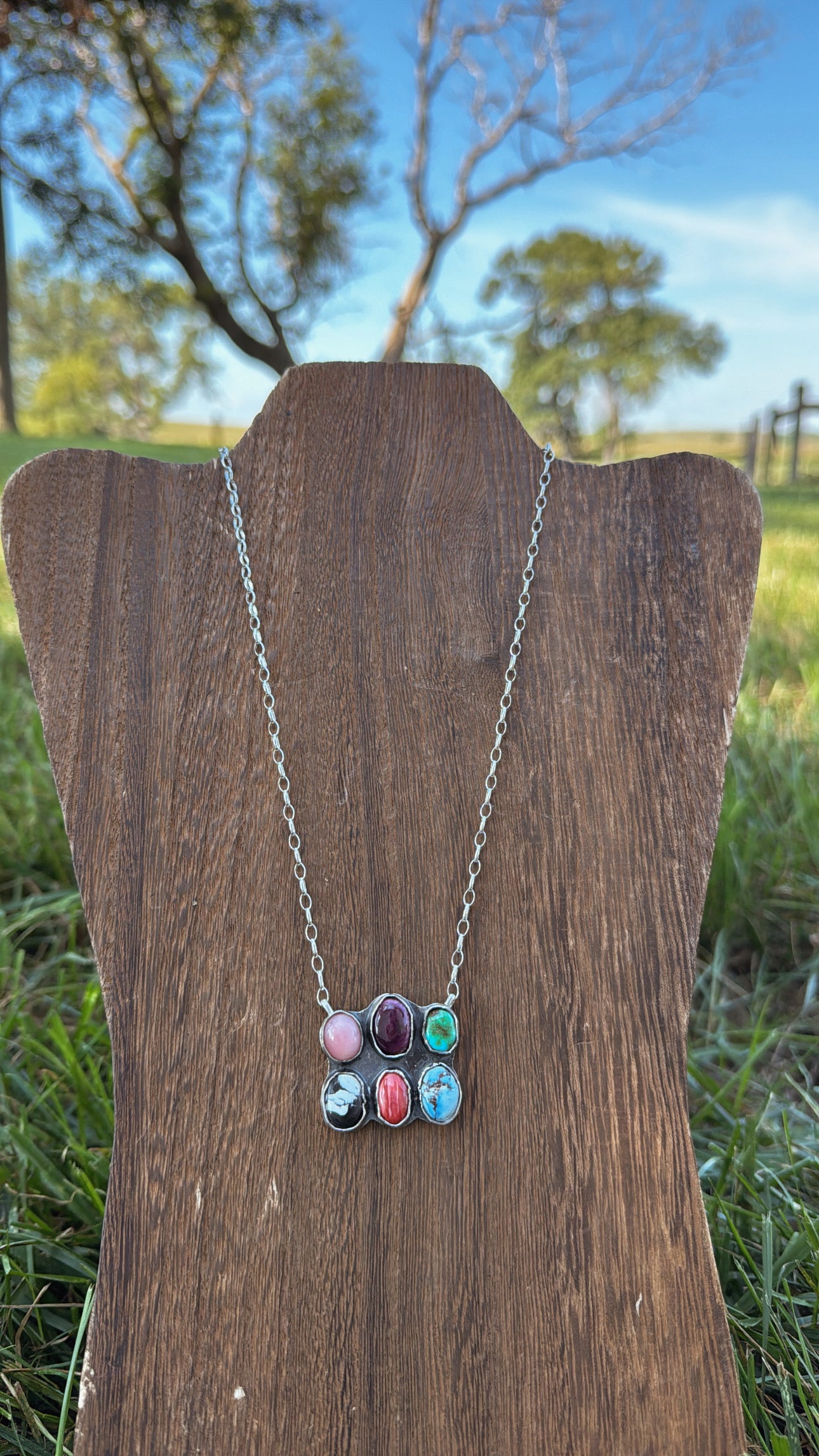 Multi Stone Cluster Necklace