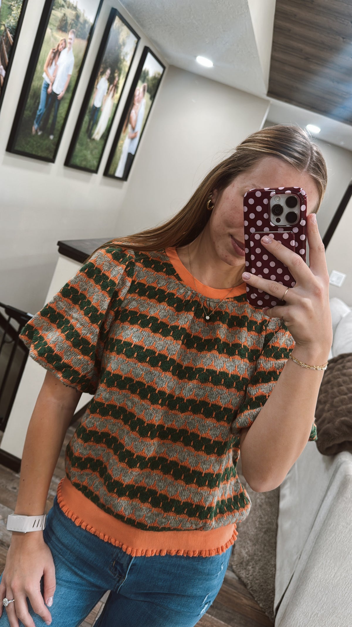 Bubble Sleeve Stripe Knit Top