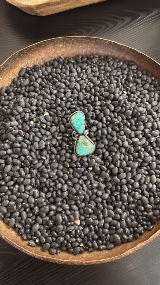 Kingman Turquoise & Sterling Silver Two Stone Adjustable Ring