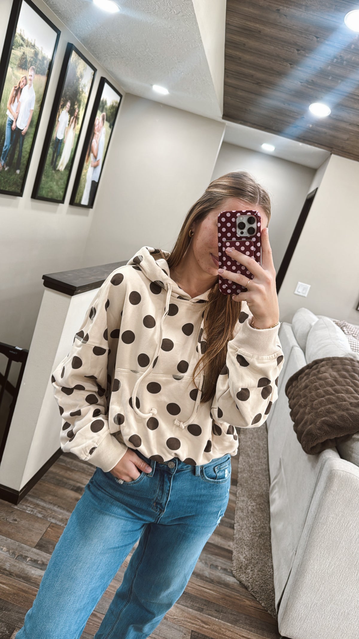 Loose Fit Polka Dot Fleece Hoodie