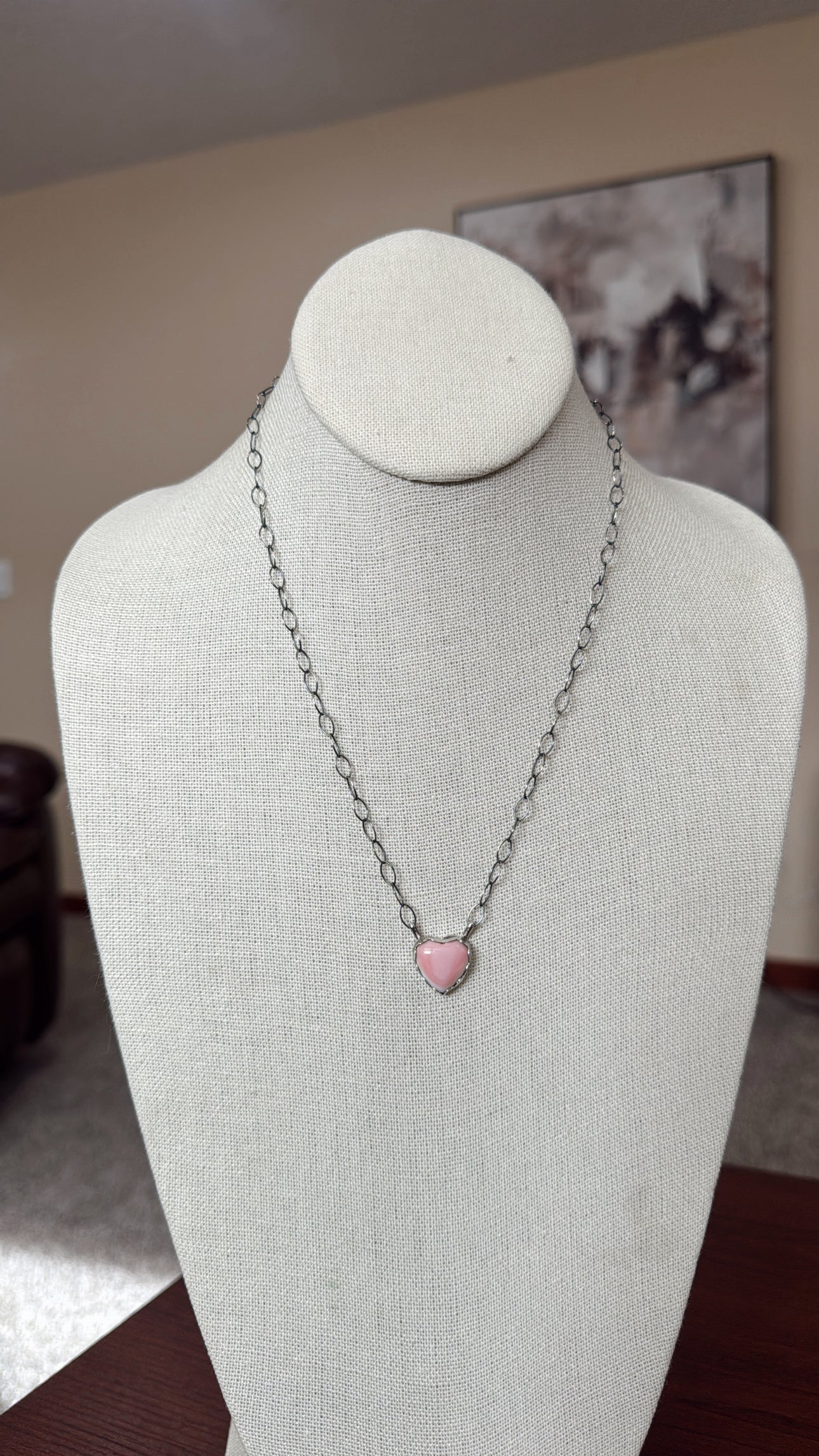 18" Pink Conch Scallop Heart Necklace