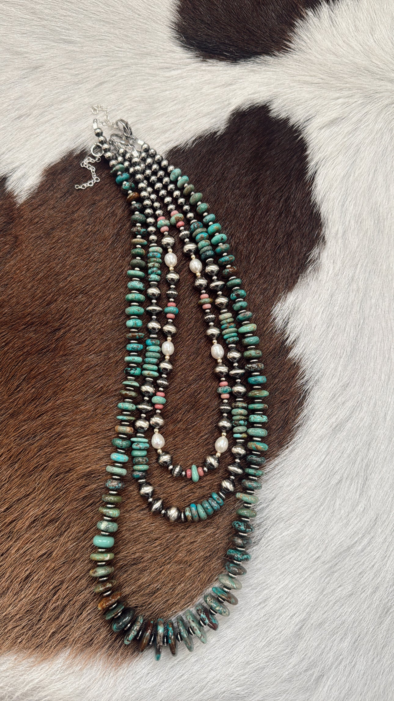 16" Turquoise/Pink Opal/Freshwater Pearls/Gold