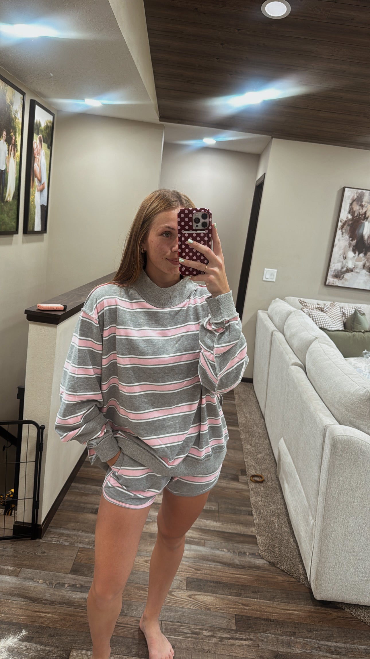 Stripe Print Mock Neck Oversized Sweatshirt