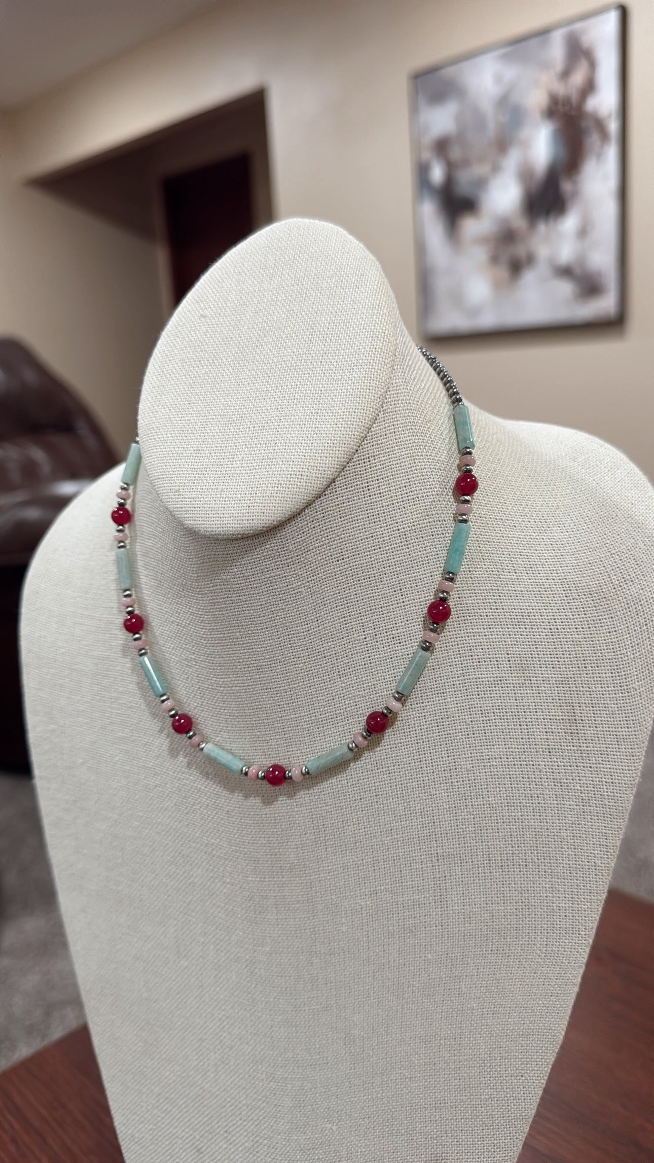 15" Pink Opal, Ruby & Peruvian Amazonite