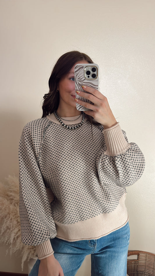 Jacquard Round Neck Pullover Sweater