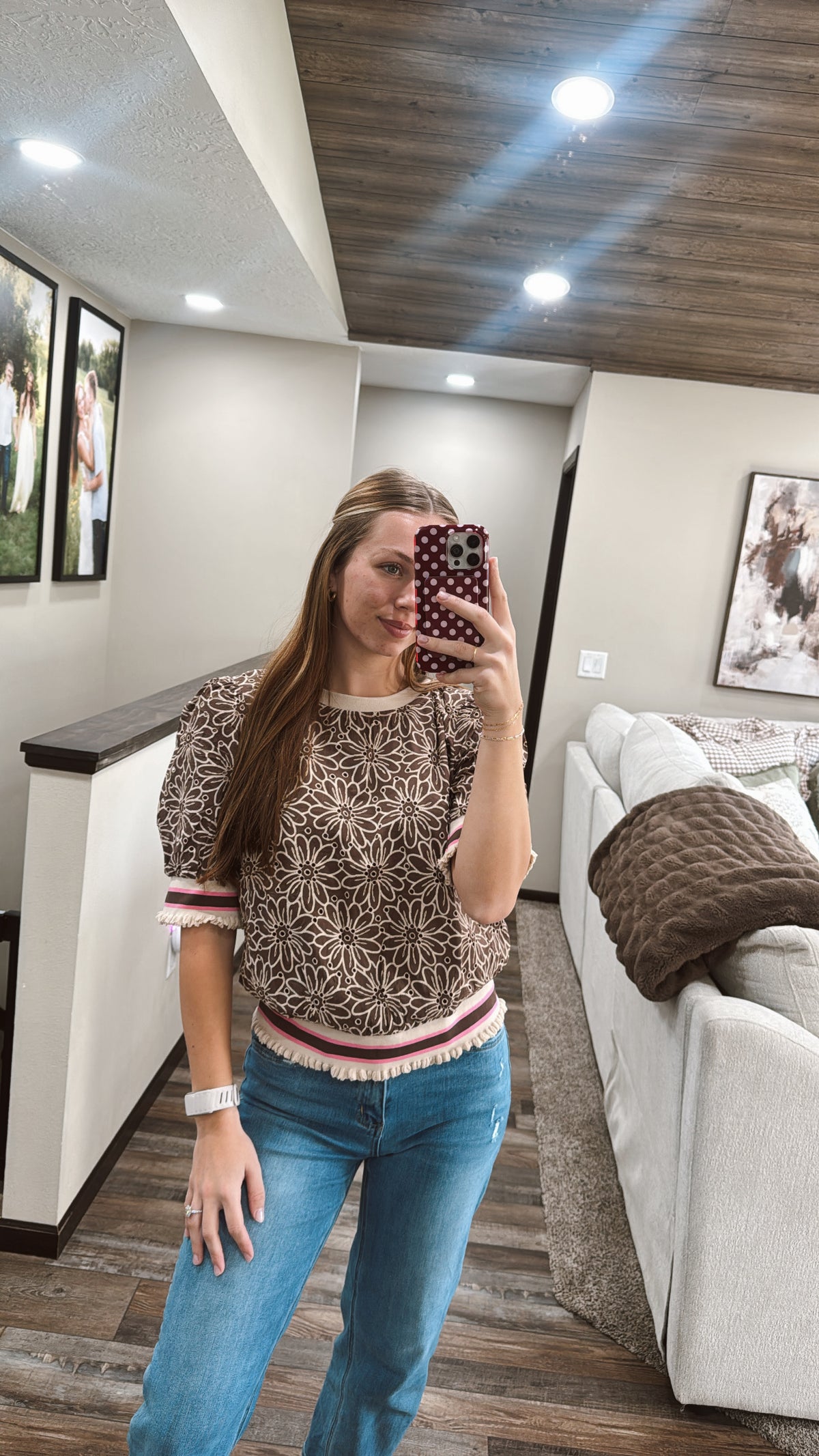 Stripe Floral Eyelet Top