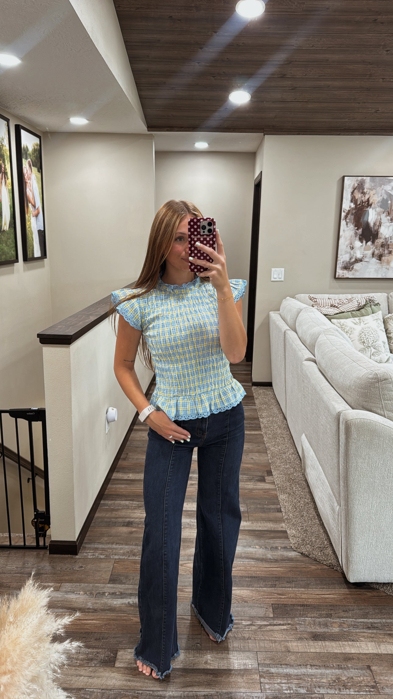 Gingham Lace Trim Tank Top